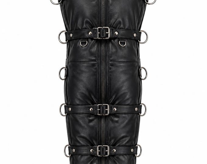 Genuine Leather Body Bag with D-Rings, Full Body Restraint, Handmade Cosplay Sleep Sack