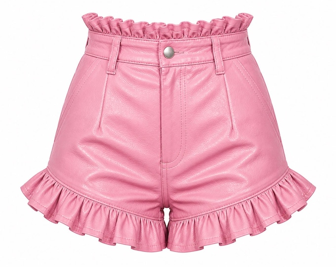 Women’s Genuine Leather Ruffle Shorts High Waist Festival Party Hot Shorts