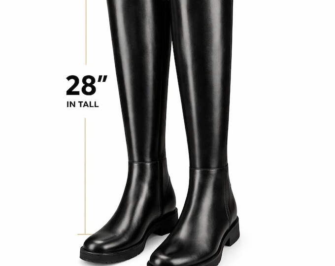 Handmade Tall Leather Boots 28 Inch Knee High Slip On Riding Style Unisex