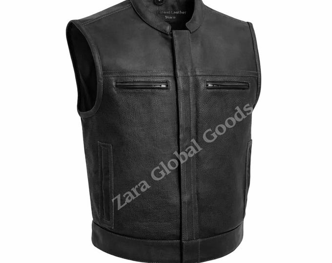 Handcrafted Cowhide Leather Biker Vest For Men Club Style Motorcycle Waistcoat