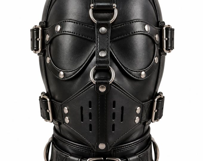 Handmade Leather Hood Mask, Gothic Full Face Mask, Adjustable Cosplay Headwear