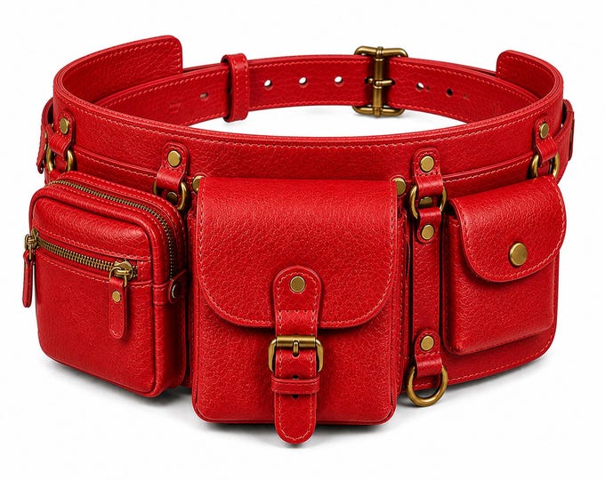 Leather Utility Waist Pack, Multi Pocket Travel Fanny Pack, Cosplay Hip Accessory