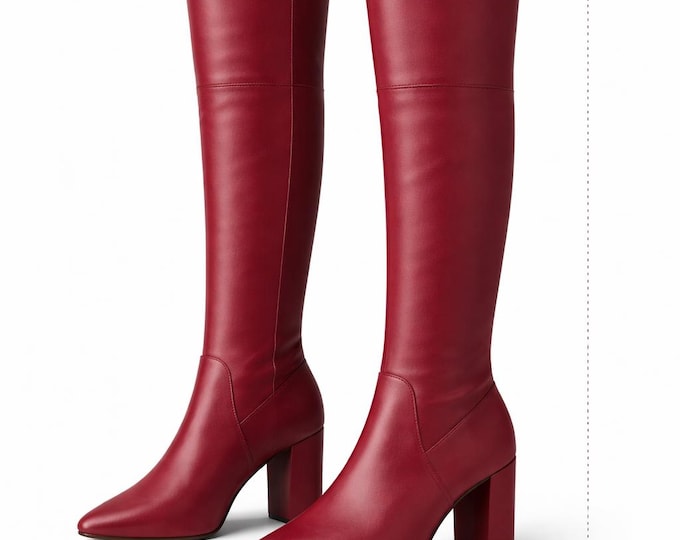 18 Inch Knee High Leather Footwear – Block Heel Tall Women Style – Minimal Elegant Design