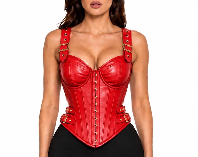 Genuine Leather Corset Top, Handmade Boned Bustier, Adjustable Waist, Custom Fit