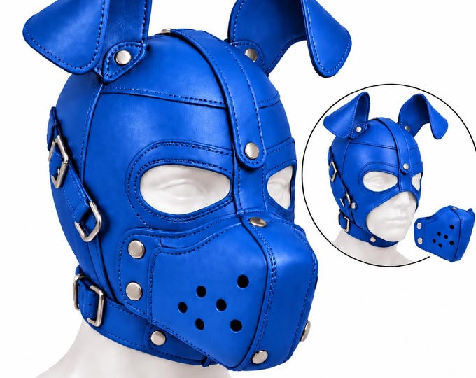 Handmade Leather Puppy Mask with Ears, Adjustable Fit, Removable Muzzle, Dog Style Headpiece