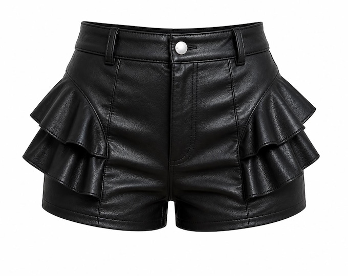 Genuine Leather Ruffle Shorts for Women – High Waisted Festival Fashion Shorts