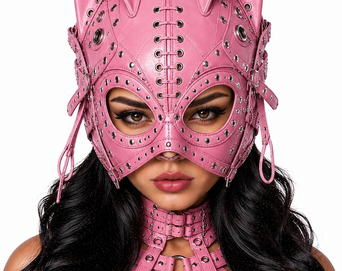Handmade Leather Cat Face Mask, Gothic Cosplay Hood, Festival Costume, Halloween Headwear