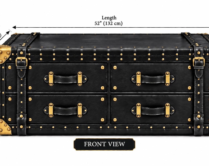 Leather Trunk Coffee Table, Storage Chest, Drawer Table, Rustic Living Room Furniture
