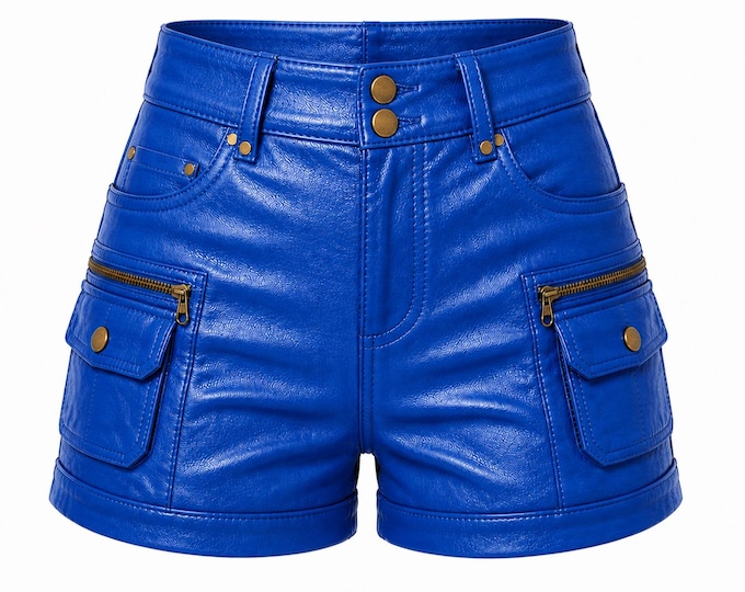 Women Faux Leather Shorts High Waist Zipper Pocket Biker Style (Multi Color)
