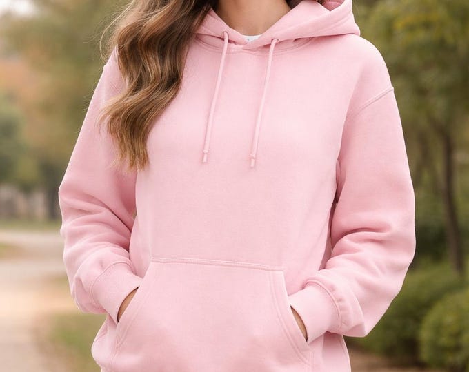 Soft Pink Women Hoodie | Minimal Plain Pullover with Front Pockets | Cozy Everyday Sweatshirt