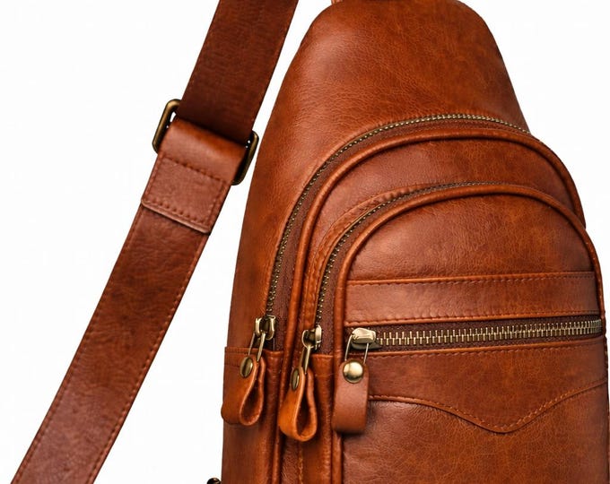 Men Leather Sling Crossbody Chest Travel Shoulder Stylish Small Backpack