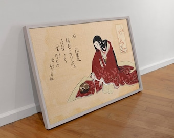 Japanese Geisha Poster, Japan Art Print, Kimono and Cat