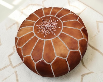 Marokkanischer Lederpouf, handgefertigtes Bodenkissen aus echtem Leder, Boho-Fußhocker (ungefüllt)