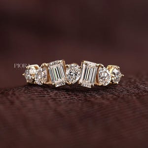 Lab Grown Diamond Wedding Band, Multi Shape Cluster, Yellow Gold