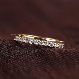 Double Row Lab Grown Diamond Wedding Band, Two Row Micro Pave Diamond Ring, Half Eternity Bridal Band, Lab Created Stackable Bridal Band