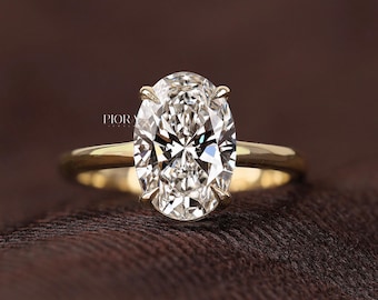 Anillo de compromiso ovalado con diamante de laboratorio, solitario de oro de 14 quilates, anillo nupcial certificado por IGI.