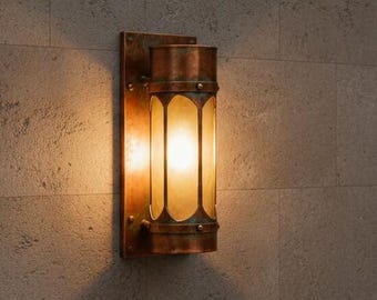 Aged Copper Wall Lantern – Farmhouse Outdoor Porch Sconce