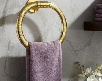 Solid Brass Hand-Engraved Moroccan Towel Ring Holder, Luxury Bath Accessory