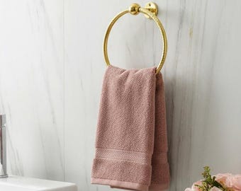 Solid Brass Brushed Gold Towel Ring, Modern Minimalist Bathroom Holder, Morocco Handmade Accessory