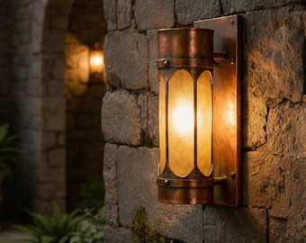 Aged Copper Wall Lantern – Farmhouse Outdoor Porch Sconce