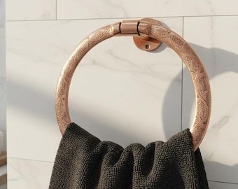 Solid Copper Towel Ring – Hand-Engraved Moroccan Style Bathroom Holder