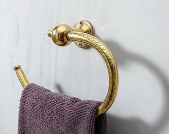 Brushed Gold Solid Brass Towel Ring – Handmade U-Shaped Bathroom Holder