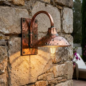 Handmade Copper Gooseneck Wall Sconce, Rustic Farmhouse Outdoor Light
