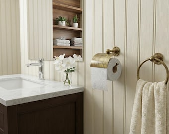 Solid Brass Toilet Paper Holder and Towel Ring Set, Moroccan Handmade Bathroom Accessory