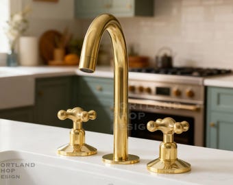 Unlacquered Brass Bathroom Faucet – Vintage Style, 3-Hole Deck Mount