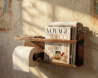 Hammered Copper Toilet Paper Holder Shelf – Wall Mounted Bathroom Storage