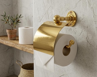 Solid Brass Gold Toilet Paper Holder, Modern Luxury Wall-Mounted Bathroom Fixture