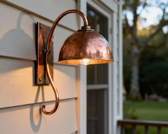 Handmade Copper Gooseneck Outdoor Wall Sconce – Farmhouse Patio Light