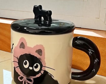 Schattige kattenmok met deksel Kawaii koffiekopje