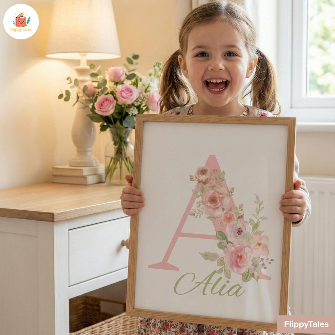Personalized Floral Initial Nursery Print | Baby Girl Room Decor (PDF ...