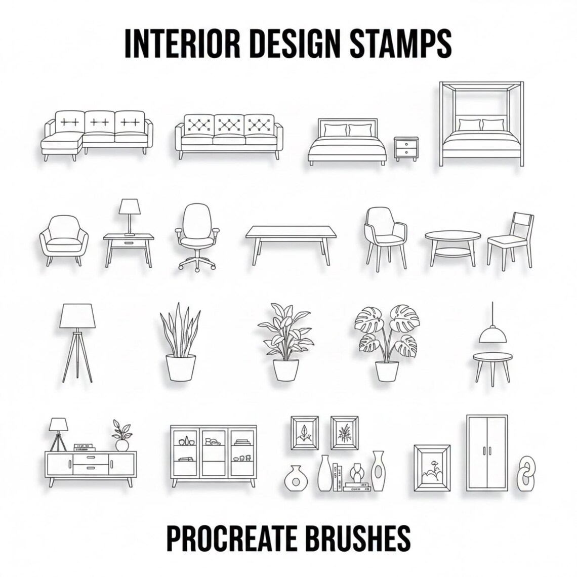 Procreate Interior Design Stamps | 2000+ Furniture & Room Brushes ...