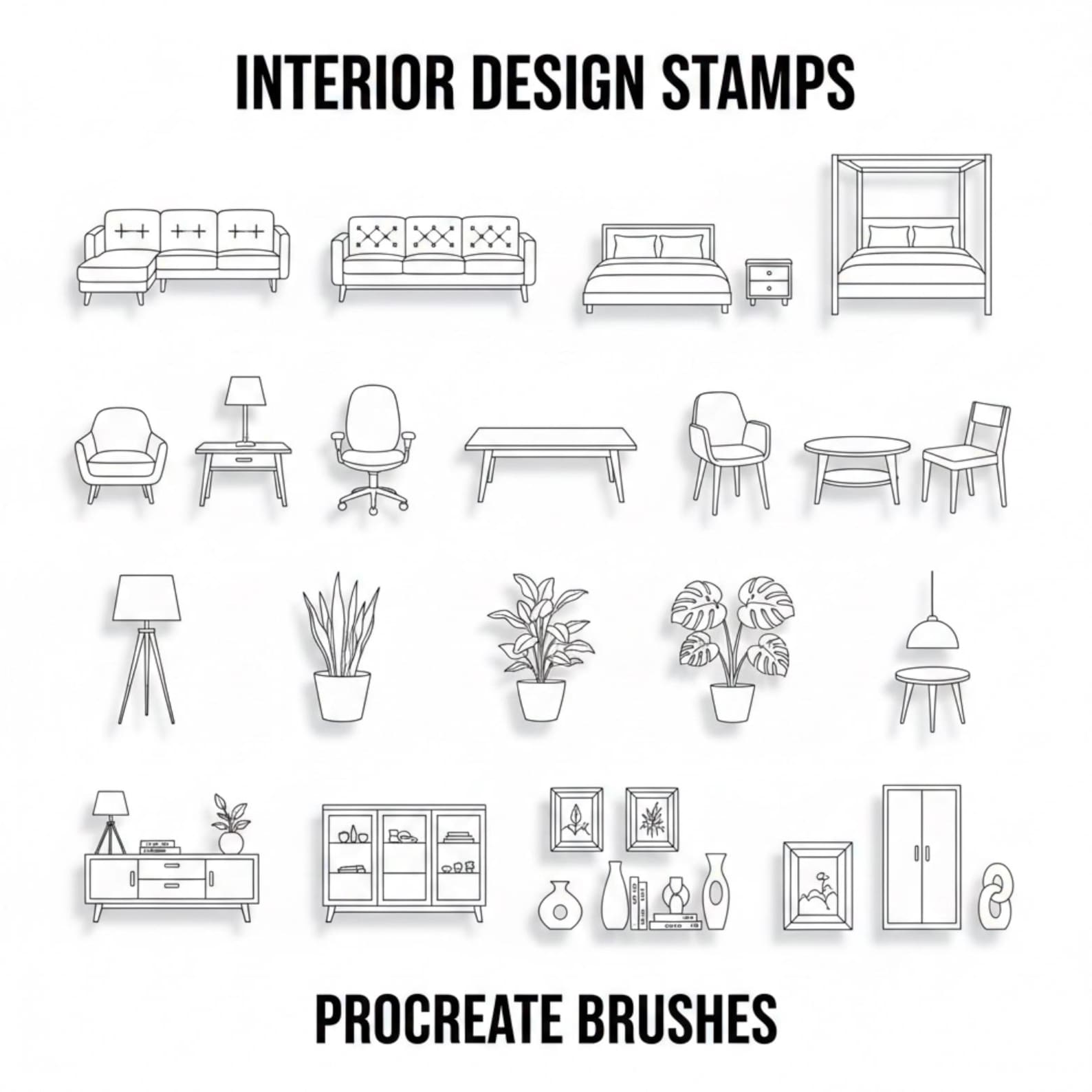 Procreate Interior Design Stamps | 2000+ Furniture & Room Brushes ...