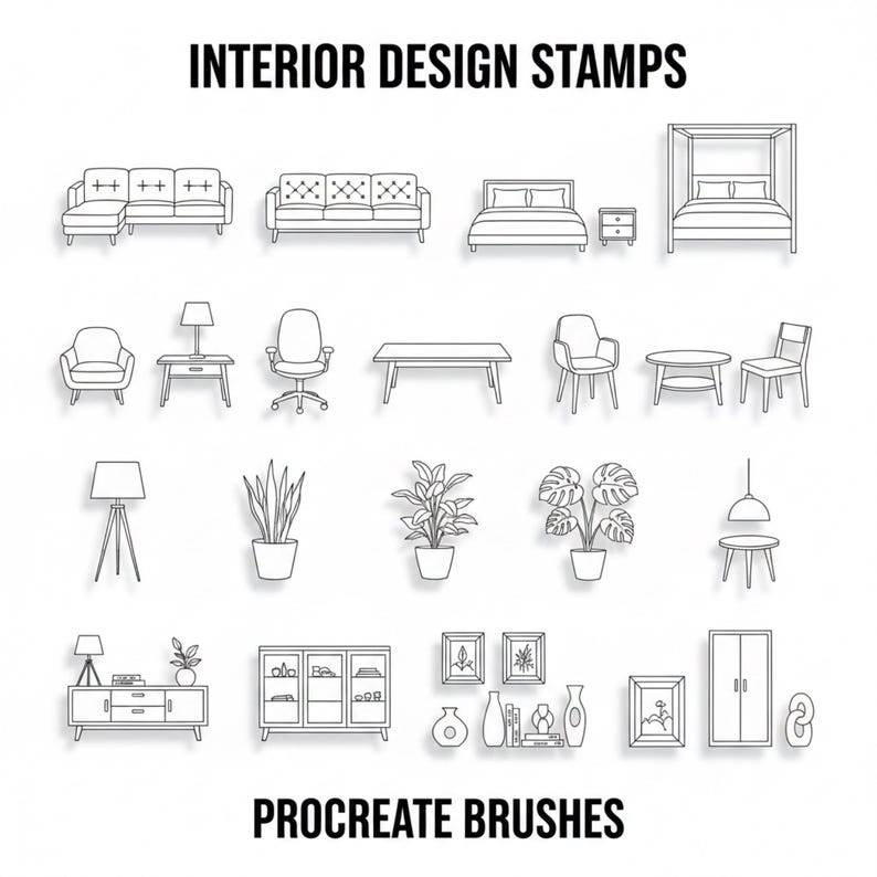 Procreate Interior Design Stamps | 2000+ Furniture & Room Brushes ...