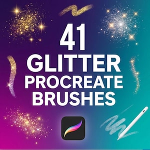 41 Glitter & Sparkle Procreate Brushes | Shiny Texture Brush Set | Color Palettes | Sparkley, Glow, and Glitter Effects for creators on iPad