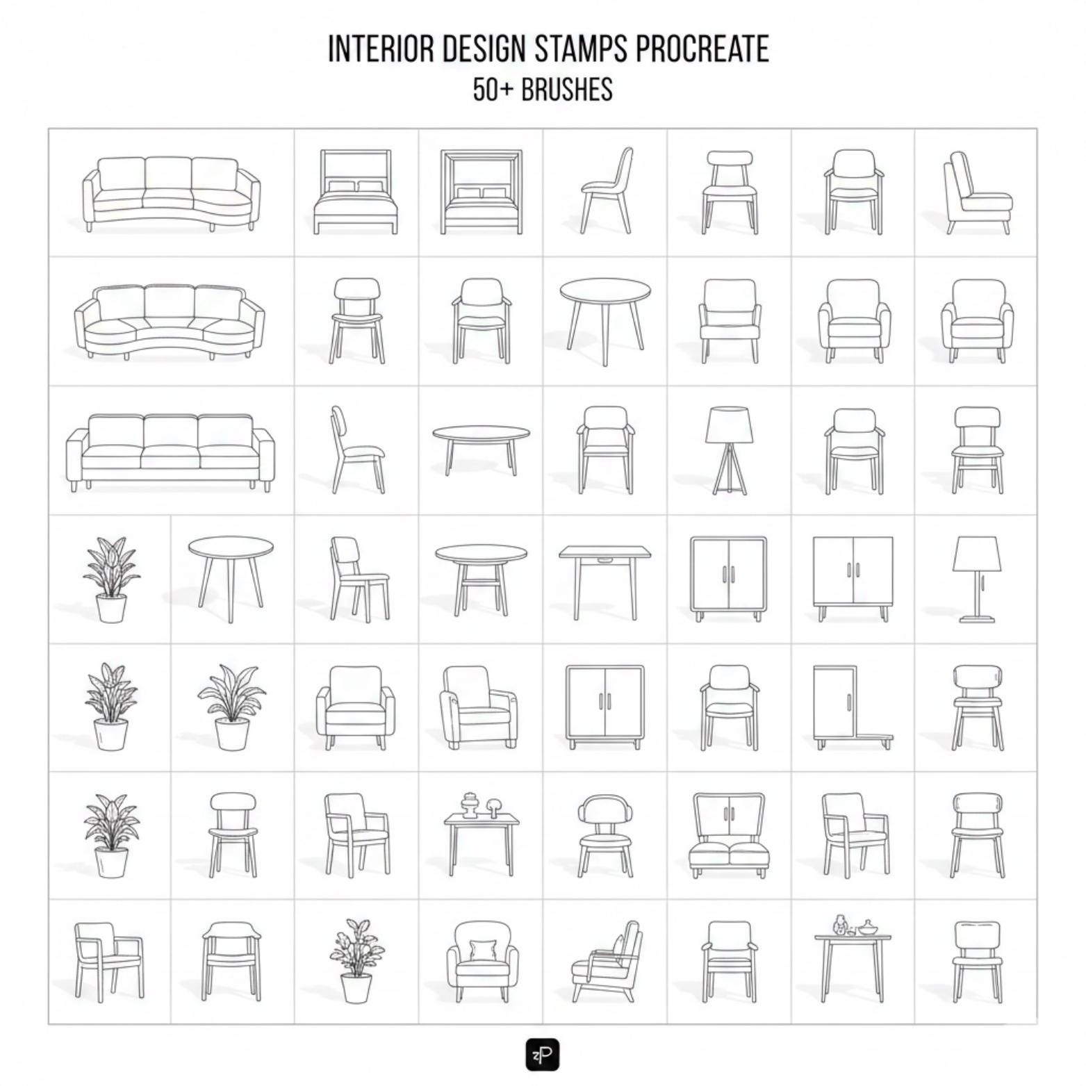 Procreate Interior Design Stamps | 2000+ Furniture & Room Brushes ...