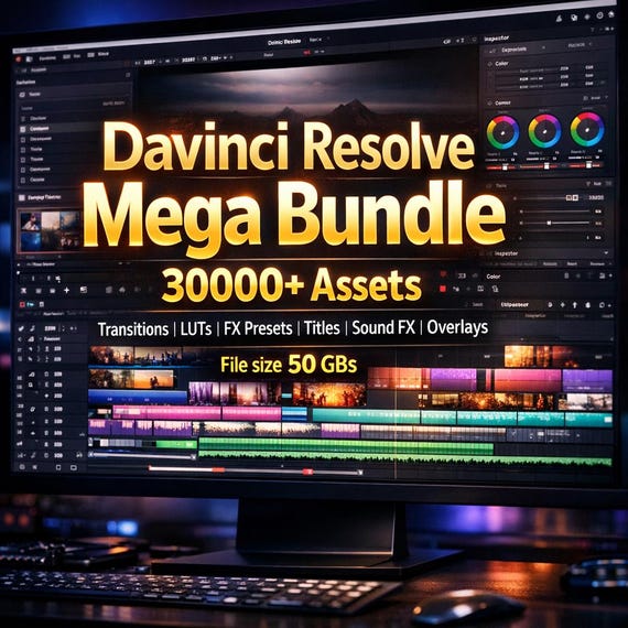 DaVinci Resolve Mega Bundle: 30000+ Transitions, LUTs, Titles, Effects (Digital Download)