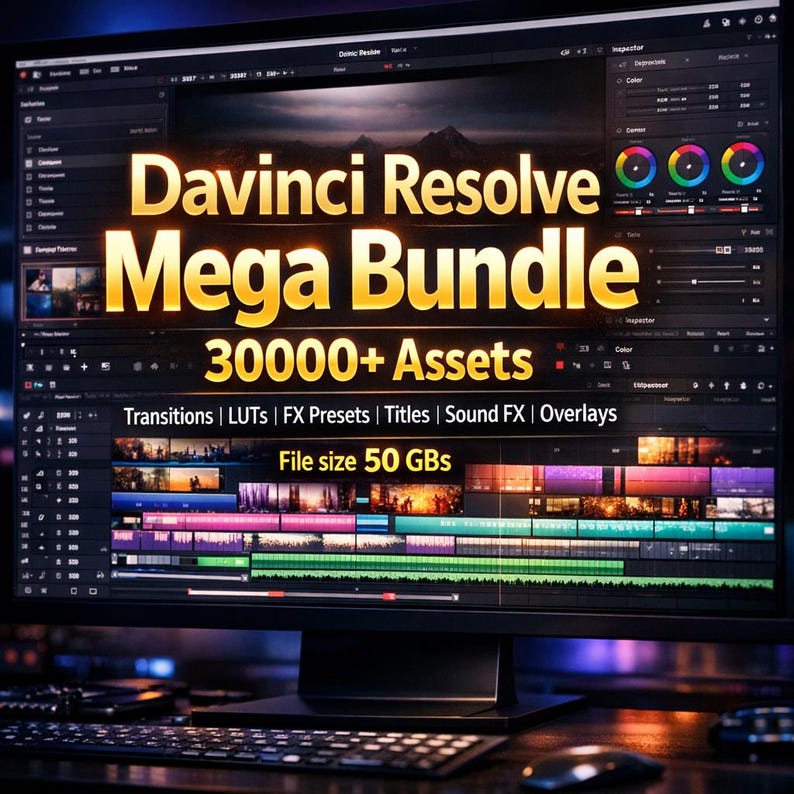 DaVinci Resolve Mega Bundle: 30000+ Transitions, LUTs, Titles, Effects (Digital Download) image 1