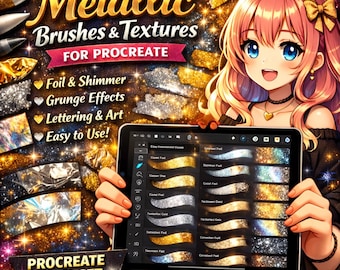 Procreate Metallic Texture Brush Bundle | Foil, Grunge (Digital Download)