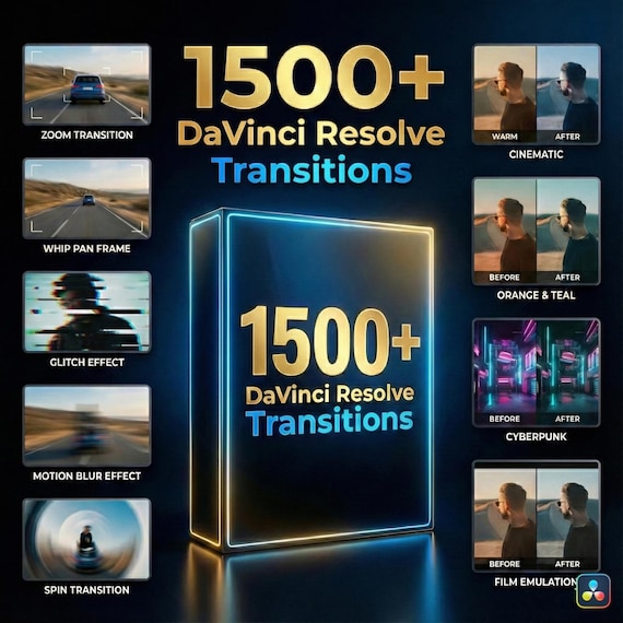 1500+ DaVinci Resolve Transitions | Seamless Cinematic Video Editing Effects Mega Bundle for YouTubers Filmmakers Editors