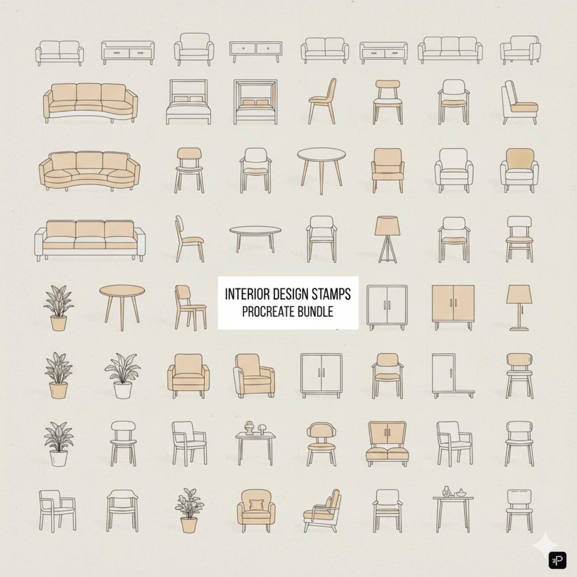 Procreate Interior Design Stamps | 2000+ Furniture & Room Brushes ...