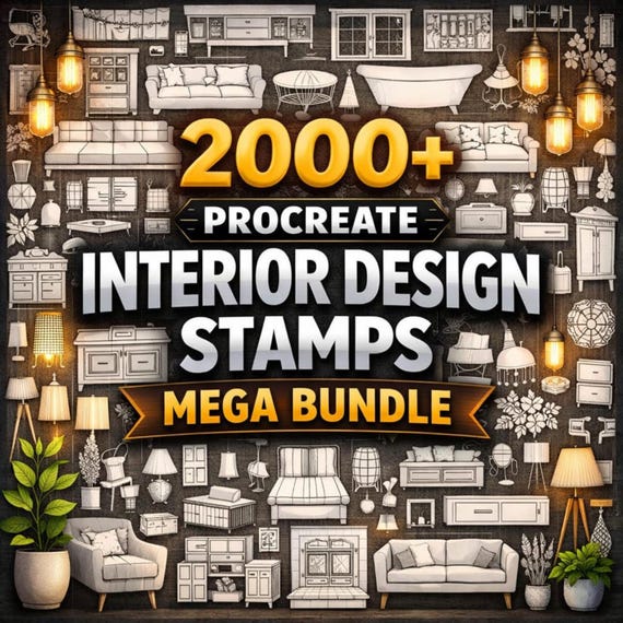 Procreate Interior Design Stamps | 2000+ Furniture & Room Brushes (Digital Download).