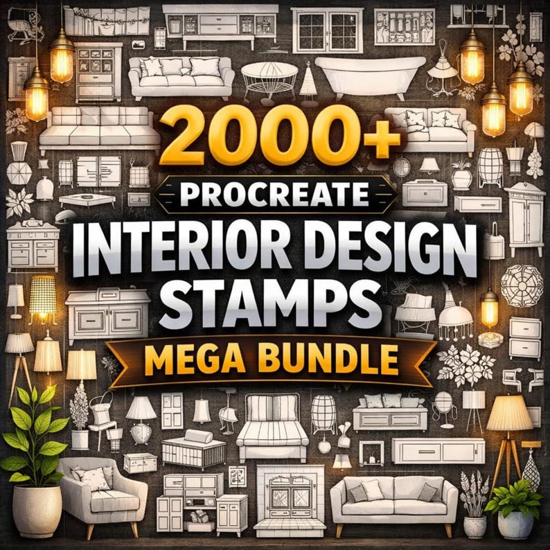 Procreate Interior Design Stamps | 2000+ Furniture & Room Brushes ...