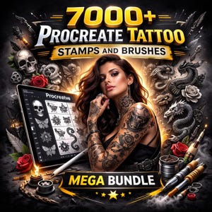 7000+ Procreate Tattoo Stamps & Brushes Mega Bundle | Skulls, Flowers, Japanese, Anime (Digital Download)