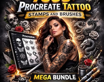 7000+ Procreate Tattoo Stempel & Pinsel Mega Bundle | Totenköpfe, Blumen, Japanisch, Anime (Digital Download)