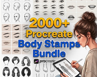 Procreate Body Stamps Mega Bundle | 2000+ Face & Hair Styles (Instant Download)