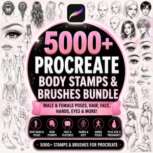 Procreate Body Stamps & Brushes Bundle | Manlig, Kvinnlig, Anime Poses, Hår, Ansikten (Digital Nedladdning)